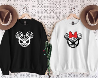 Sudadera de pareja de Spiderman, Mickey y Minnie de los Vengadores, cabeza de Mickey y Minnie de Disney, sudadera a juego de Spiderman, suéter familiar de Spiderman de Disney