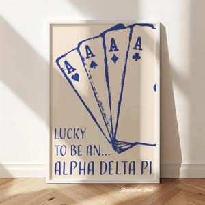 Lucky to be an Alpha Delta Pi, ADPI Poster, Sorority Room Decor, Trendy Card Poster, Blue Wall Art, Sorority House Poster Print, Lucky Aces