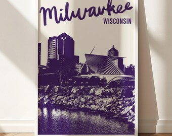 Milwaukee, Wisconsin City Digital Poster Print, Purple Wall Decor, Cityscape Art, Midwest City, Apartment and Room Decor, Trendy, Aesthetic
