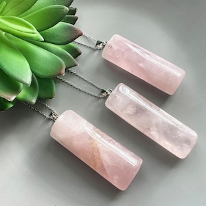 Rose quartz necklace Rectangle rose quartz pendant Big crystal necklace Fertility necklace
