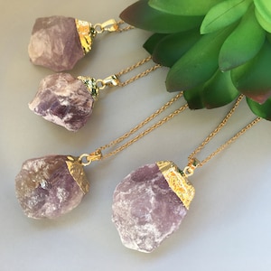 Raw amethyst crystal necklace Big freeform amethyst pendant Genuine amethyst necklace with 18k gold chain