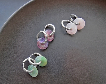 Donut hoop earrings silver Amethyst hoop earrings Aventurine earrings