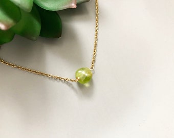 Raw peridot crystal necklace Green peridot pendant Genuine peridot necklace with 18k gold chain