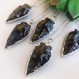 Raw Black obsidian arrowhead necklace Genuine obsidian crystal pendant Real obsidian crystal necklace
