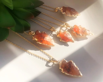 Genuine carnelian necklace Raw carnelian arrowhead pendant Natural carnelian crystal necklace