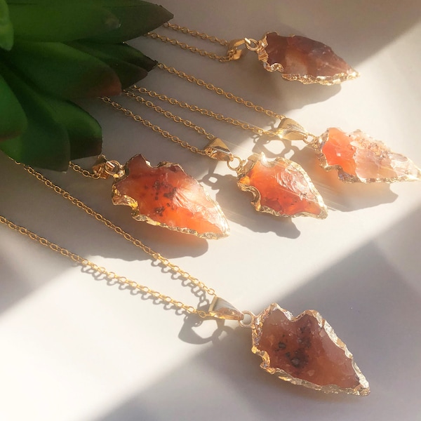 Genuine carnelian necklace Raw carnelian arrowhead pendant Natural carnelian crystal necklace