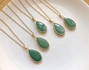 Green aventurine crystal necklace Genuine aventurine pendant Aventurine crystal necklace with 18k gold chain