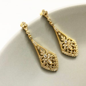 Art deco earrings gold Art nouveau earrings Great Gatsby earrings