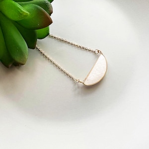 Rose quartz necklace Half moon rose quartz pendant Fertility crystal necklace with 18k gold chain
