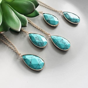 Turquoise teardrop necklace Turquoise pendant Turquoise crystal necklace with 18k gold chain