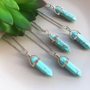 Turquoise point necklace Turquoise crystal pendant Turquoise crystal necklace silver