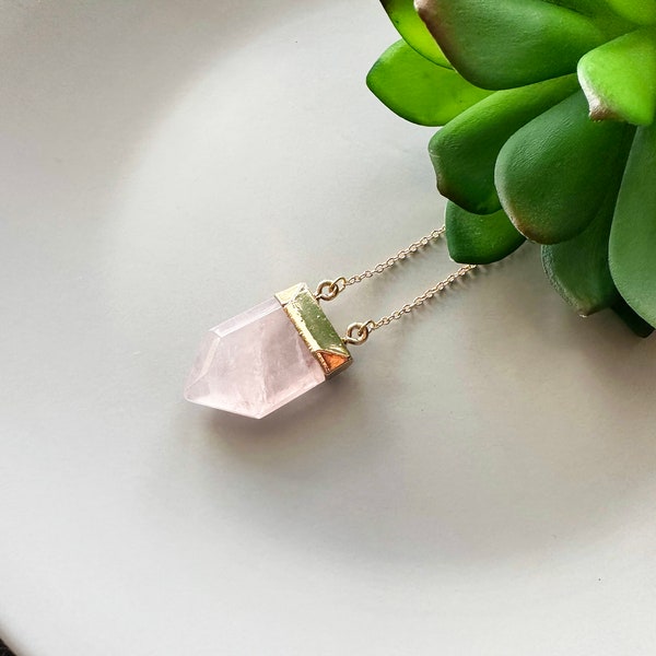 Rose quartz crystal necklace Geometric genuine rose quartz pendant Fertility crystal necklace with 18k gold chain