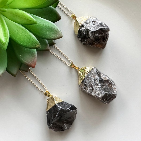 Raw smokey quartz crystal necklace Gilded Raw smoky quartz pendant Freeform crystal necklace with 18k gold chain