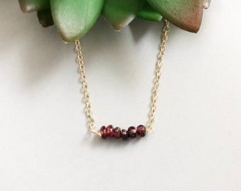 Garnet bar necklace Genuine garnet crystal pendant Natural garnet necklace with 18k gold chain