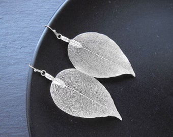 Silver leaf earrings Natural Leaves dangle earrings