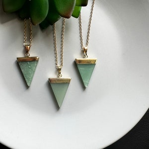 Green aventurine necklace Triangle aventurine crystal pendant Aventurine crystal necklace gold