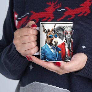 Hilarious Political Donkey Elephant republican Democrat mug: Lets get together! Yah, Yah, Yah Quote. Ceramic Mug, 11oz