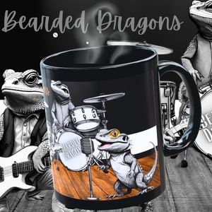 Bearded Dragon Band Becher, Eidechse Rockband Tasse, schrulliges Reptilien-Liebhaber Geschenk, Tierwortspiel, Tierbecher 11 Unze