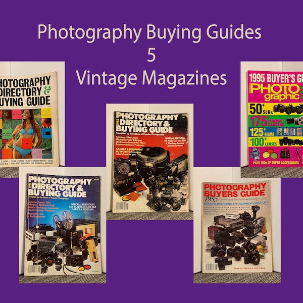 Photography Directory & Buying Guide 5 Magazines, 1968, 1981, 1982, 1985, 1995 Photographers Equipment Cameras Super 8 Lenses Accessories