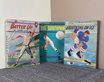 Sport Short Stories, 3 Juveniles Softcover Books, Batter Up, The Southpaw, Lightening on Ice, Comet Books 1940's