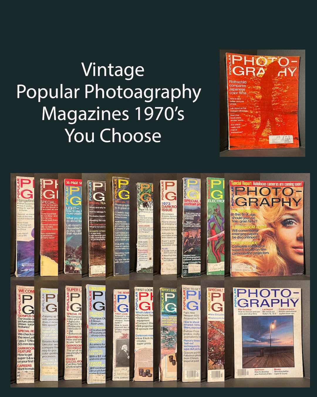 1970's Popular Photography Magazines, You Choose an Issue, Old Vintage
