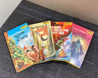 Complete Aldair Series by Neal Barrett Jr., 4 DAW Paperback Books, Fantasy Adventure Paradise Lost Time Forgotten Monsters Wizards Danger