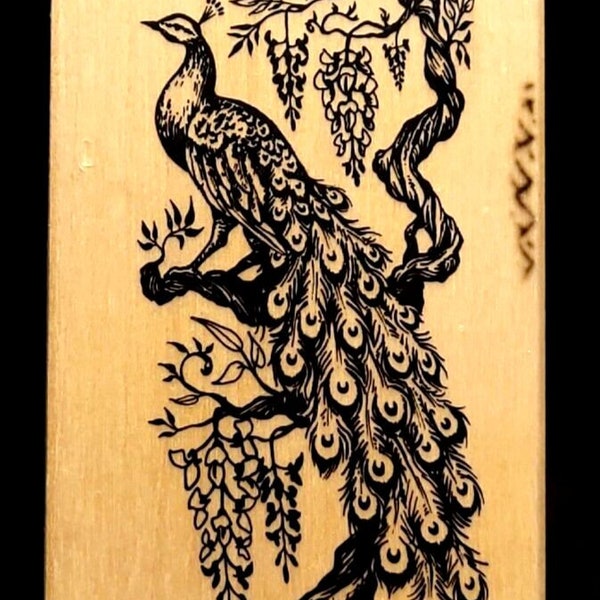 PSX Peacock on Wisteria Branch Rubber Stamp G-717 Birds Nature Animals Art