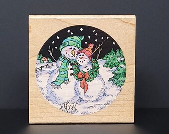 Stampendous Christmas Etchling Snow Coppia Timbro di gomma Q044 Pupazzo di neve Vacanza Art