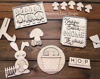 Gnome Easter Tiered Tray /Unfinished Wood Blanks/DIY Easter Decor/Mushroom/Easter Egg/Basket/Tiered Tray decor/Easter Bunny