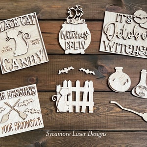 Witches and Broomsticks Tiered Tray/Unfinished Wood Blanks/DIY Halloween Decor/October 31/Tiered Tray decor/Black Cats/Witches brew