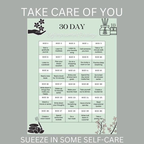 30 Day SELF IMPROVEMENT CHALLENGE Self Care Plan Better Me 