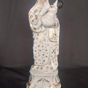 Antique French vieux paris old porcelain madonna statue figurine religious, Mother Mary with baby, Virgin Mary statue with child