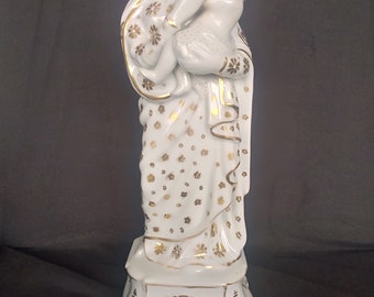 Antique French vieux paris old porcelain madonna statue figurine religious, Mother Mary with baby, Virgin Mary statue with child