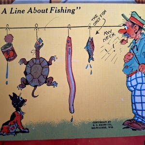 Carte postale américaine amusante - carte postale liée à la pêche. Carte non utilisée. Par E. C. Kropp Milwaukee, Wisconsin