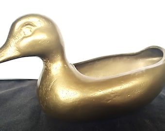 Antique heavy brass duck planter, brass duck planter, vintage brass, jardiniere duck shaped. Cactus planter, 70s deco