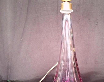Vintage French violet crystal glass table lamp by Rene Delvenne Val Saint Lambert - VSL - 1970s Belgian Design lighting