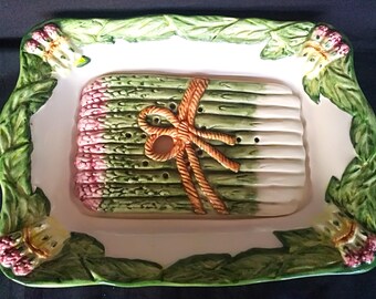 Piatto da portata di asparagi vintage francese dipinto a mano, set da portata di asparagi, Assiette d'asperges, sala da pranzo francese, arredamento da cucina