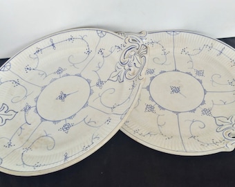 Serving dishes, Saxon decor, Villeroy & Boch Dresden, white and blue decorated, Snack bowl, cake tray, Table decor, Gastronomy.