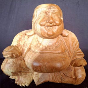 Seated Laughing Chinese Buddha or Lucky Buddha, Handmade Buddhist Figurine Religious Spiritual Meditation Zen Decor.