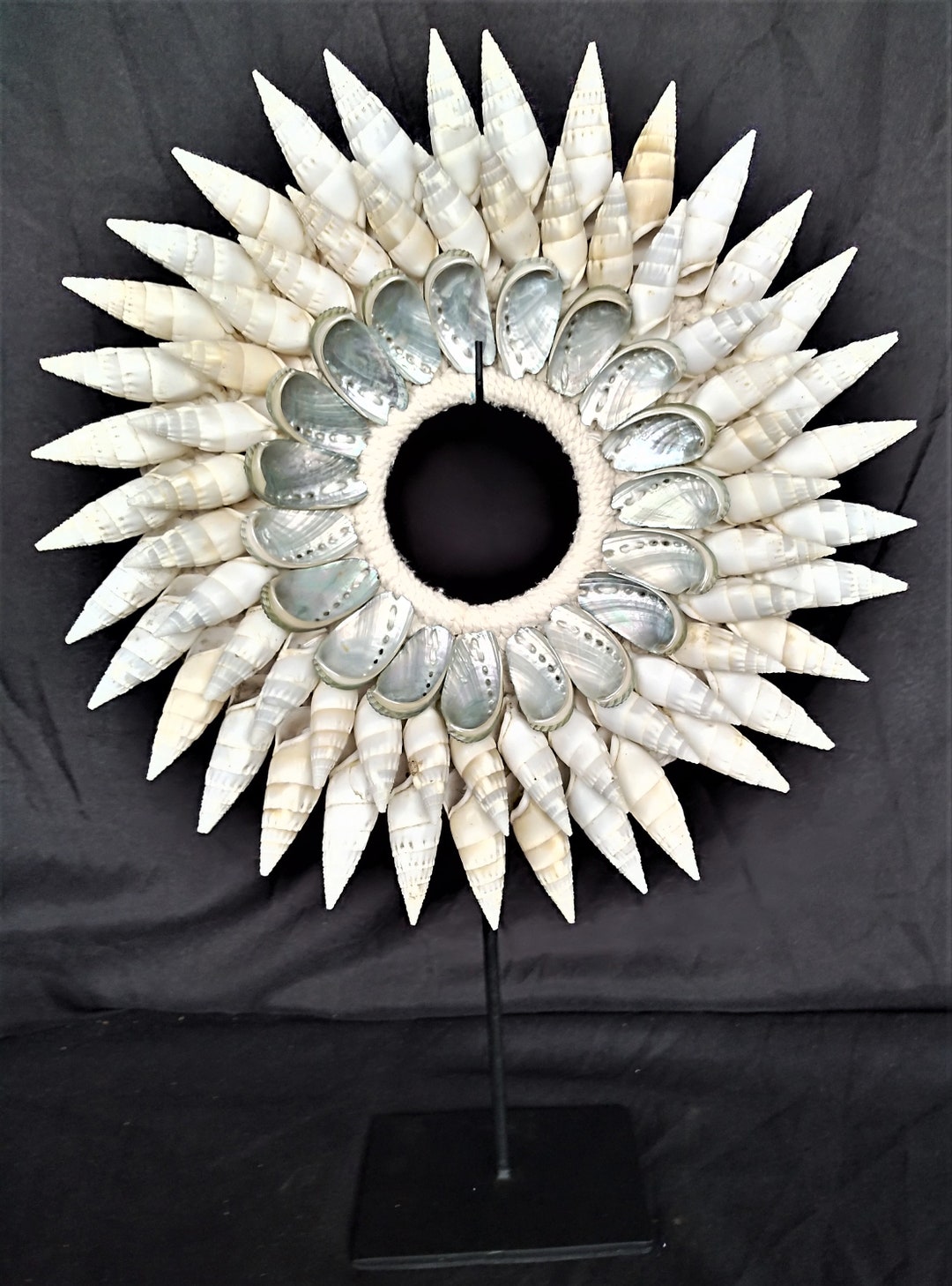 Custom Shell Wreath Shell Wreath, Shell Collar, Custom Stand, White and Mother-of-pearl ...