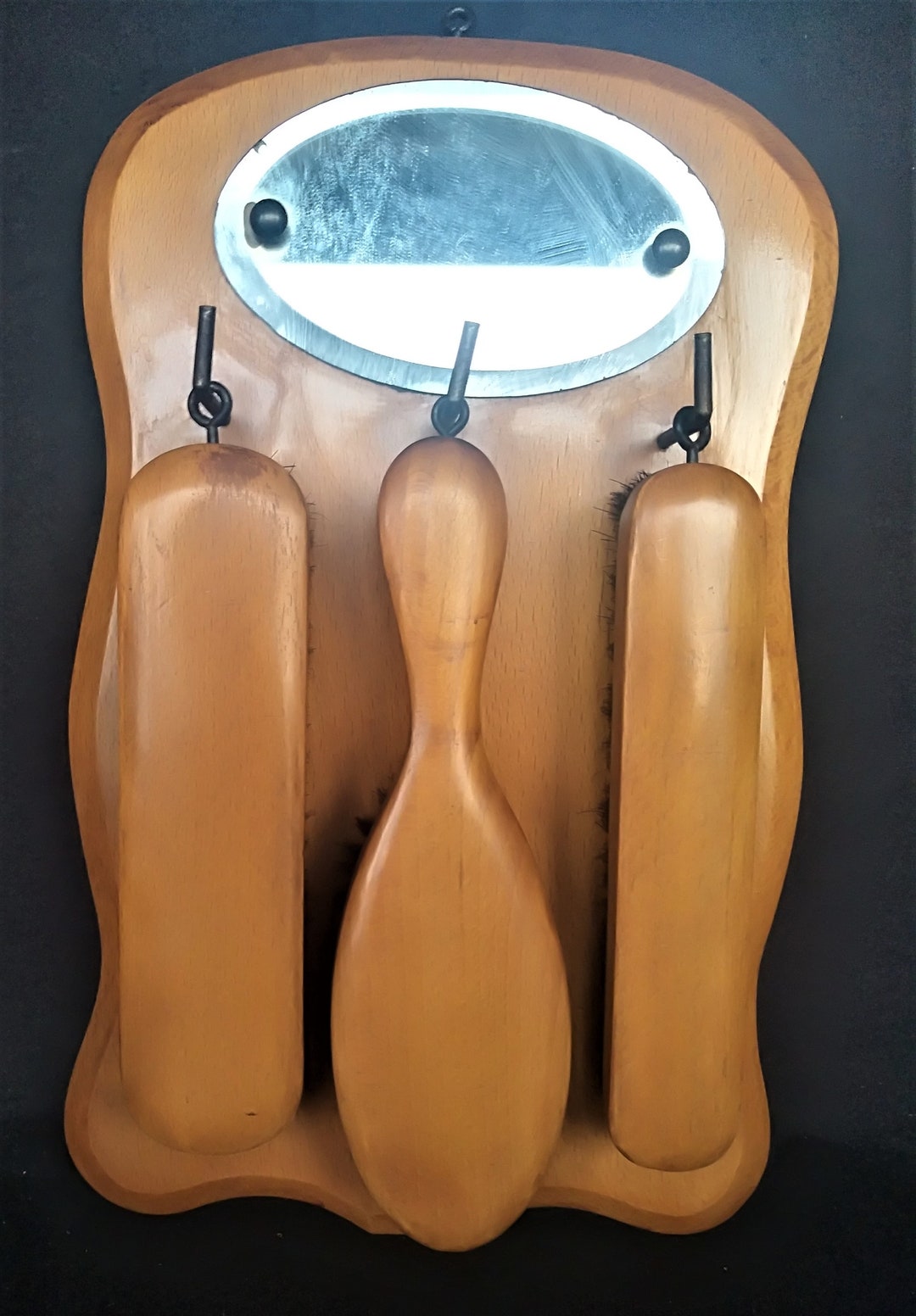 Vintage Clothes Brush Set, Wall Mounted Brush Hanger With Mirror, Brush