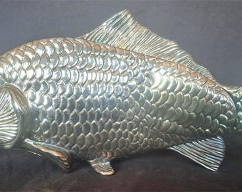 Vintage silver colored letter holder, fish shaped letter stand, napkin holder, mail organizer, table decor t silverplated,
