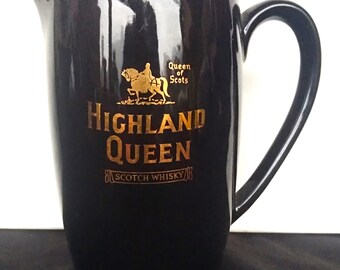 Vintage Highland Queen Scotch Whisky agua y jarra de hielo, color negro, whisky escocés, 6"H Wade Regicor Inglaterra, años 80, Bar, Café