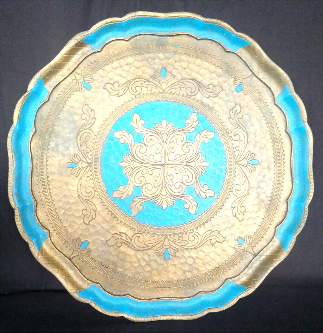 Blue and Gold Decorated With Floral Motifs Vintage Florentine Tray ...