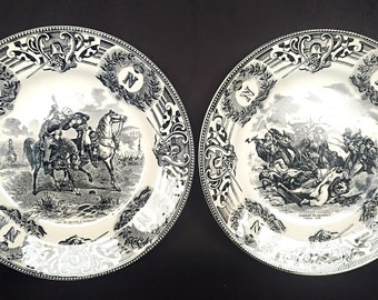 Set of Antique Napoleon Bonaparte plates Combat de Benhout 1799 and Mort de Desaix à Marengo 1800 Bonaparte, Collectible, French history