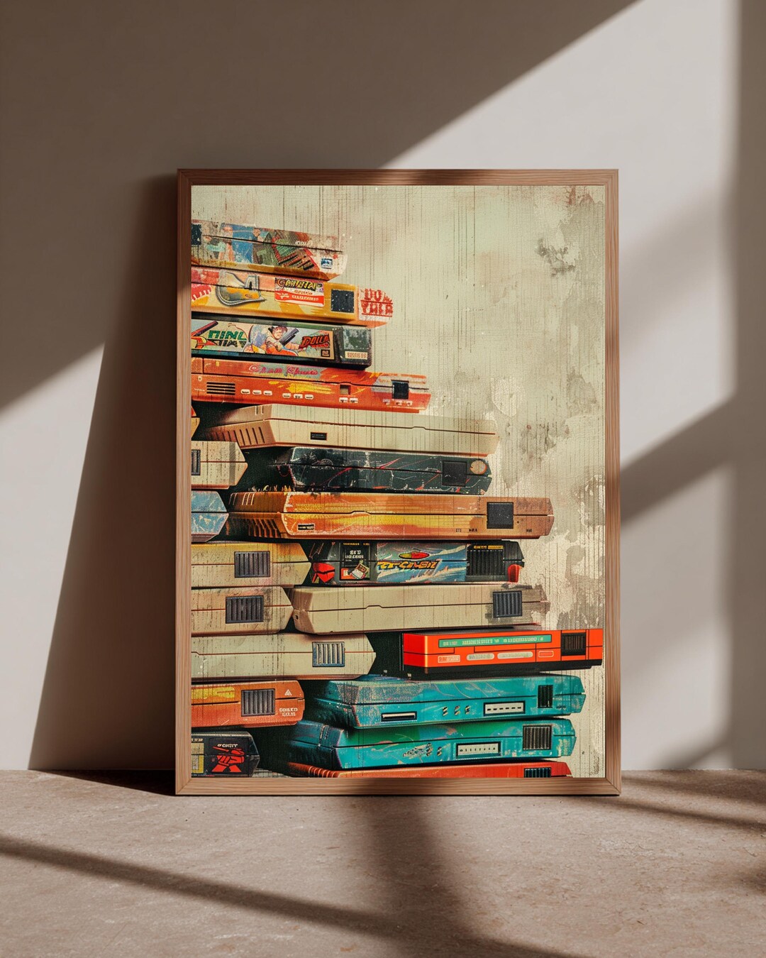 Retro Video Game Cartridge Stack Poster - Vintage Gaming Wall Art for ...
