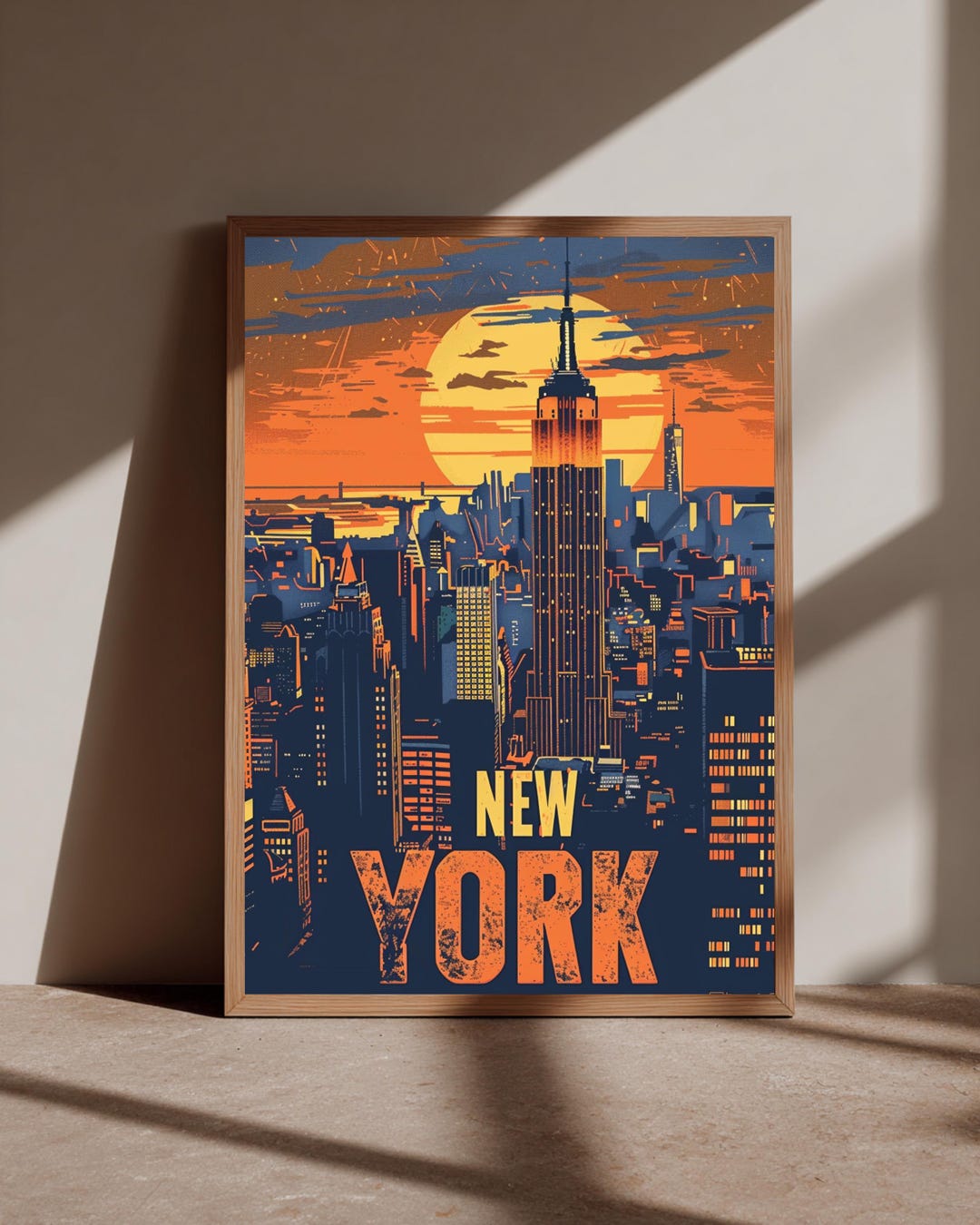 New York City Retro Travel Poster Skyline Wall Art - Vintage NYC Empire ...