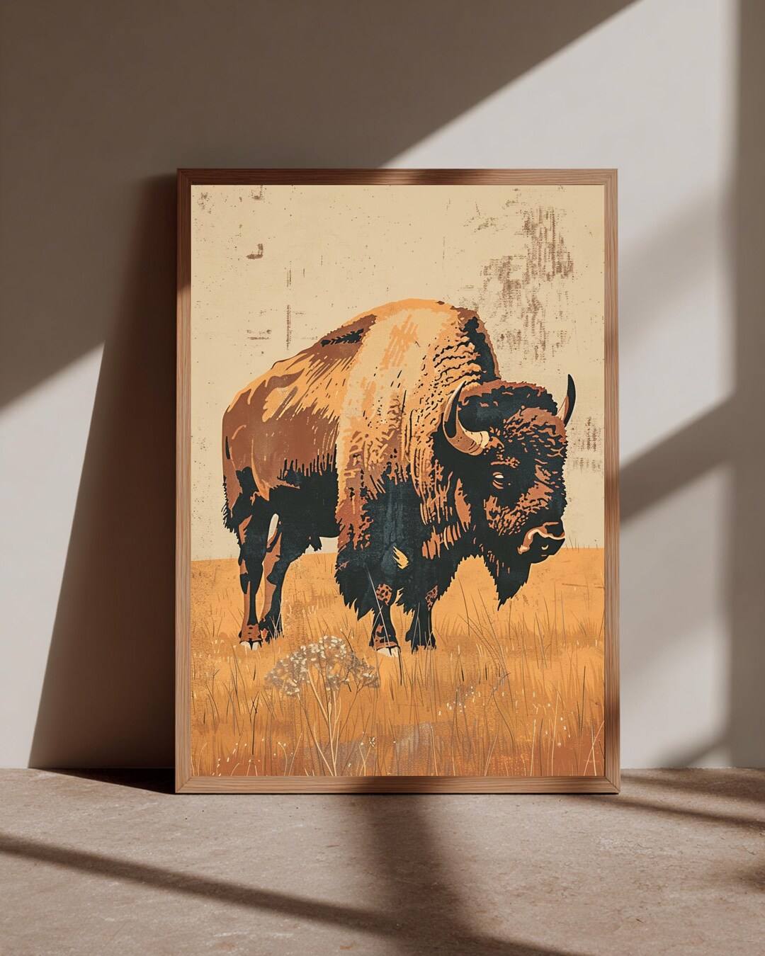 Vintage Bison Art Print Retro Buffalo Poster Wildlife Prairie Wall ...