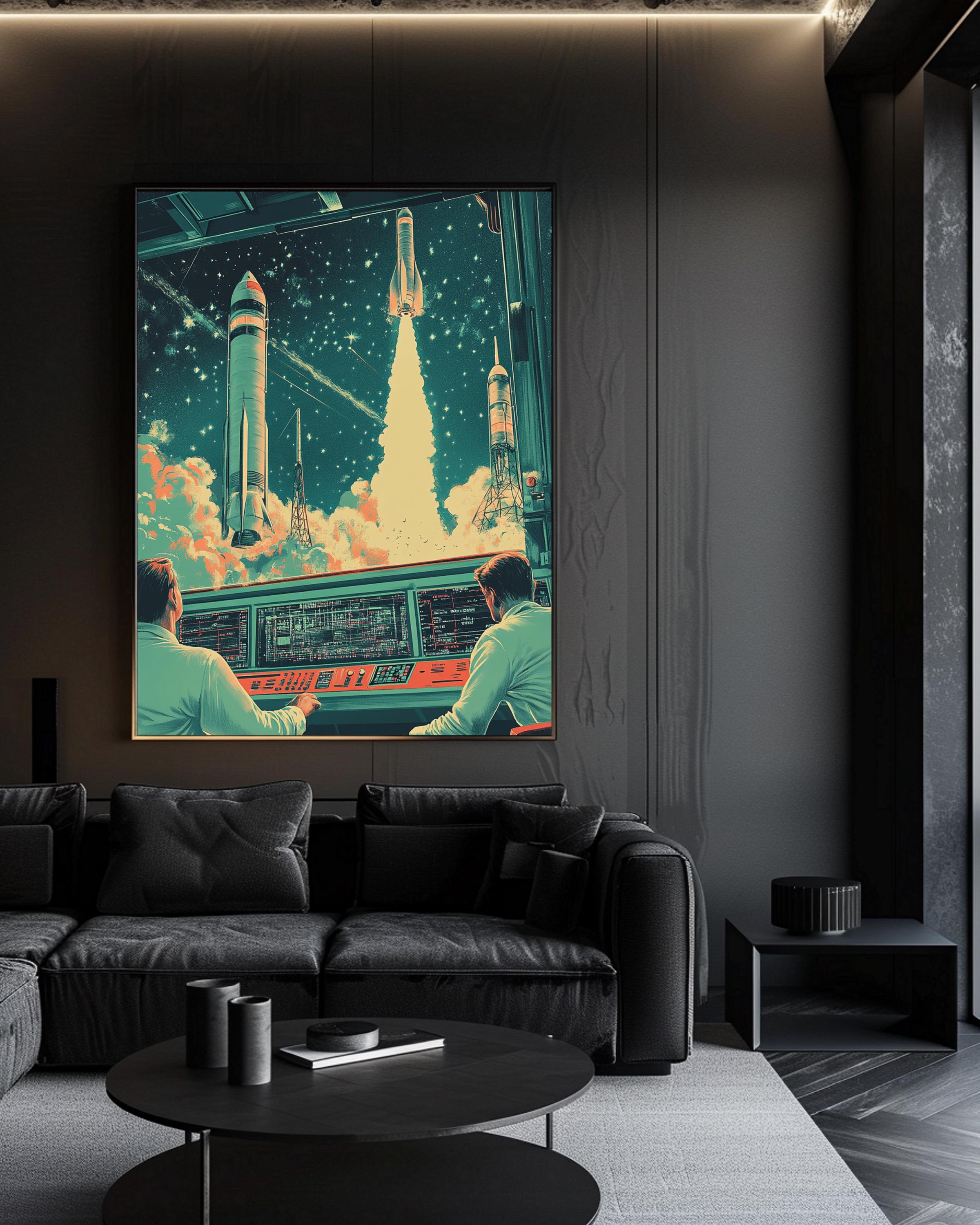 Vintage Space Race Poster - Retro Sci-fi Rocket Launch Wall Art ...
