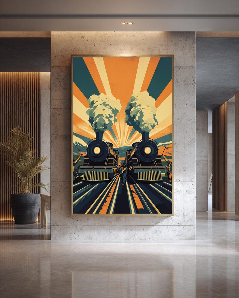 Vintage Transcontinental Railroad Poster, Steam Locomotive Art Deco ...